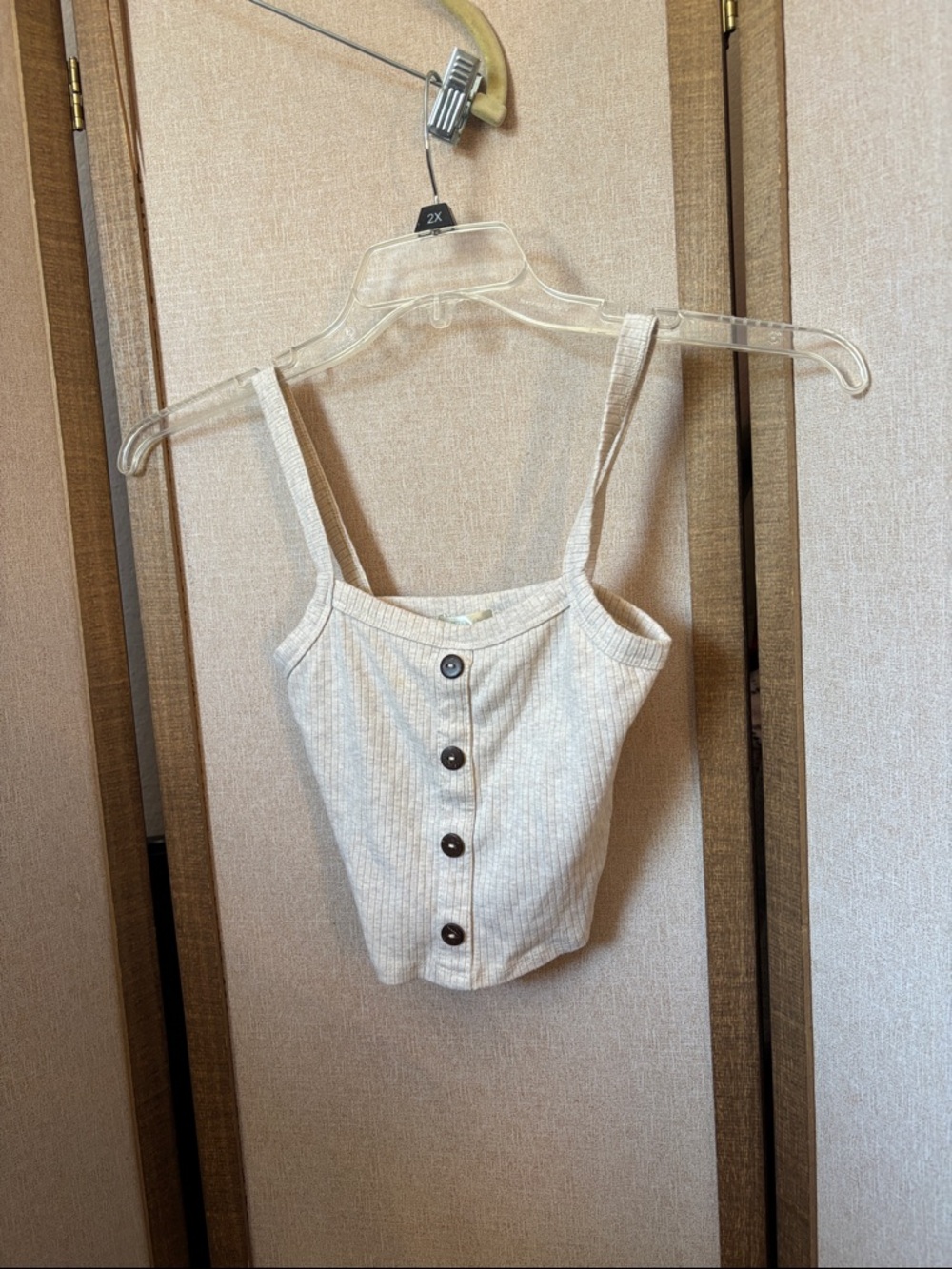 Bozzolo Cream Ribbed Button-Front Crop Tank Junior Small